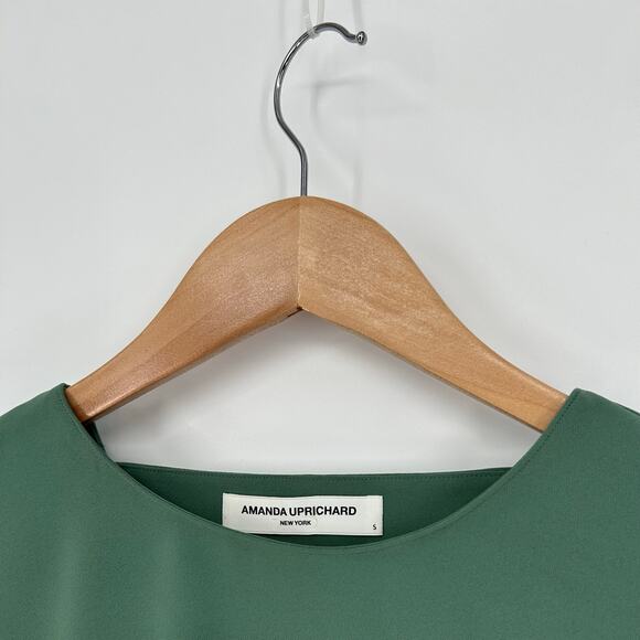 Amanda Uprichard Blouse Sz S NWT Deep Sage Green Wrap Front Long Sleeve Top - Picture 5 of 6